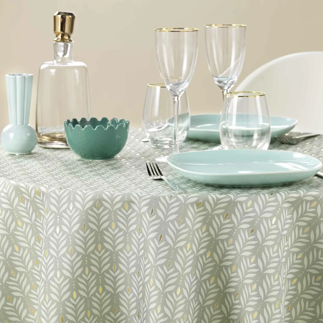 Nappe ronde anti tache (180 cm) Piana Vert sauge