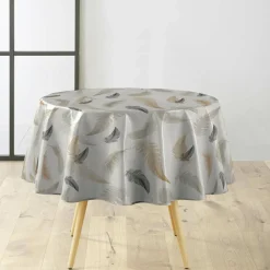 Nappe ronde anti tache tissu PVC imperméable (D160 cm) Folea Taupe