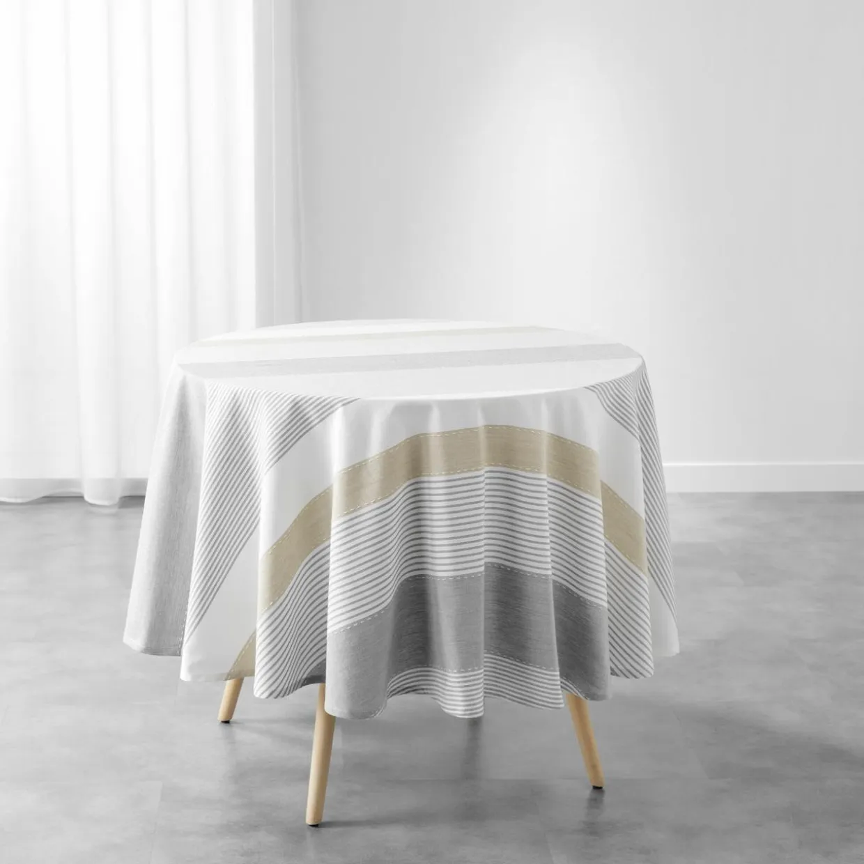 Nappe ronde coton tissé (180 cm) Iliade Blanche