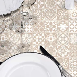 Nappe ronde enduite PVC (160 cm) Carella Blanche