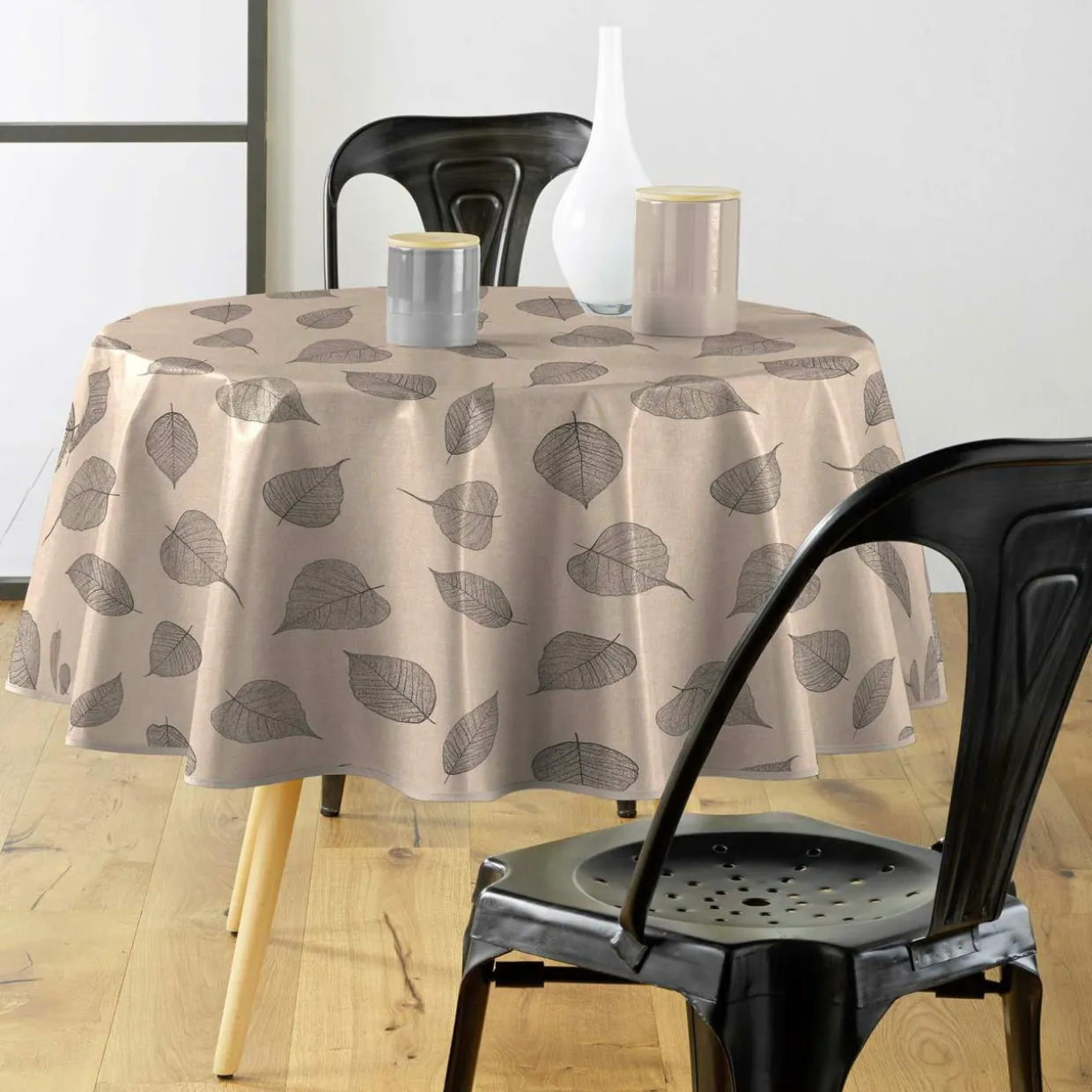 Nappe ronde enduite PVC (160 cm) Feuillys Beige