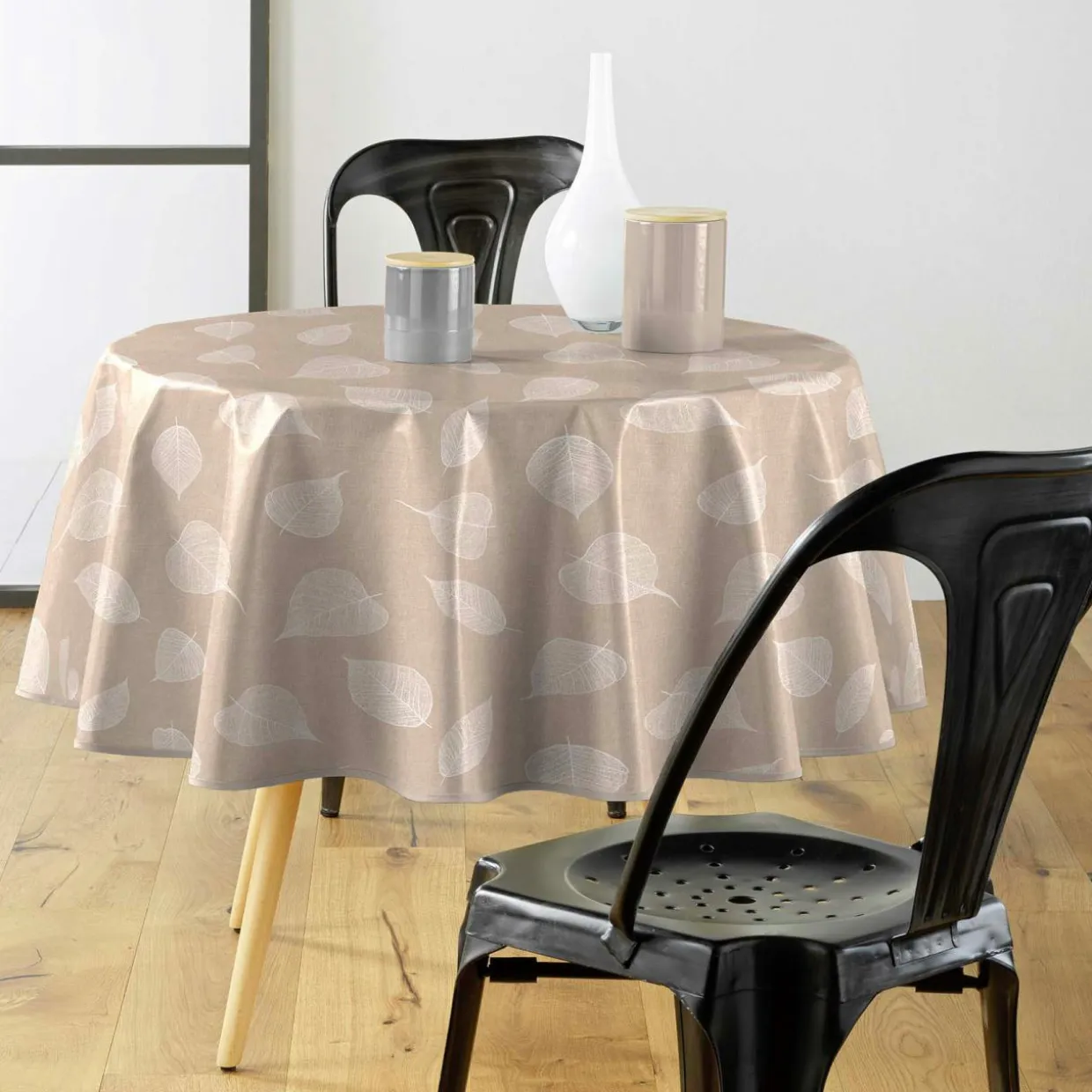 Nappe ronde enduite PVC (160 cm) Feuillys Blanche