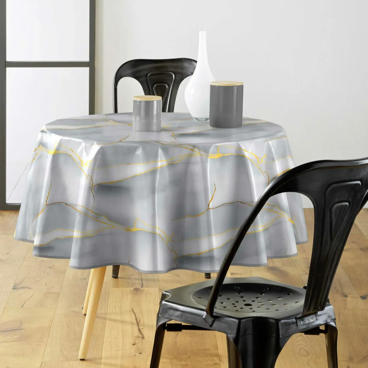 Nappe ronde enduite PVC (160 cm) Marbrelle Grise