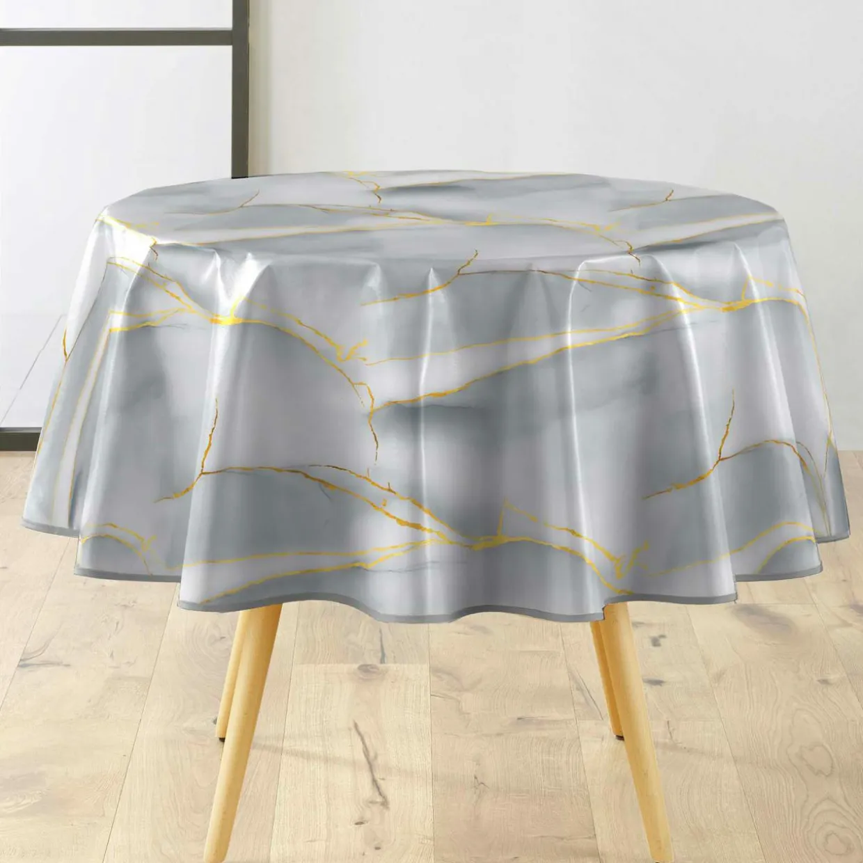 Nappe ronde enduite PVC (160 cm) Marbrelle Grise