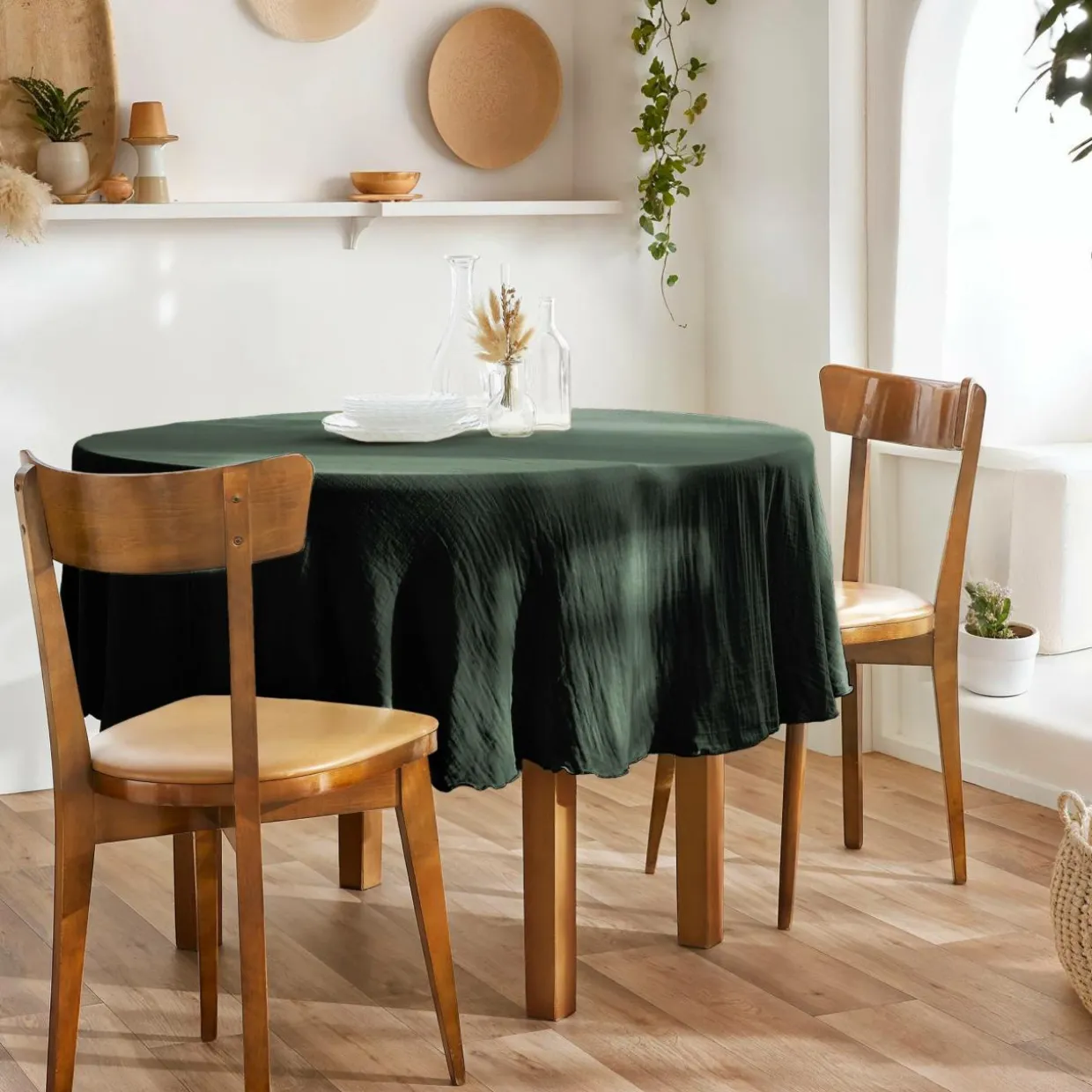 Nappe ronde gaze de coton (180 cm) Gaïa Vert sapin