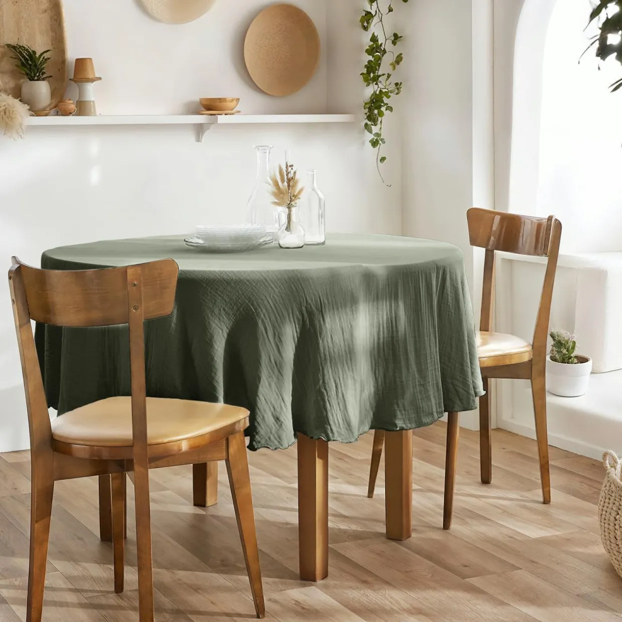 Nappe ronde gaze de coton (180 cm) Gaïa Vert romarin