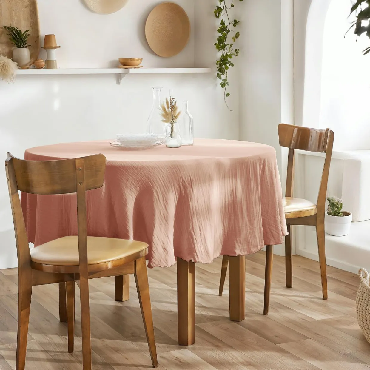 Nappe ronde gaze de coton (180 cm) Gaïa Rose pêche