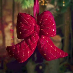 Noeud de Noël en velours (H19 cm) Courchevel pailleté Rouge