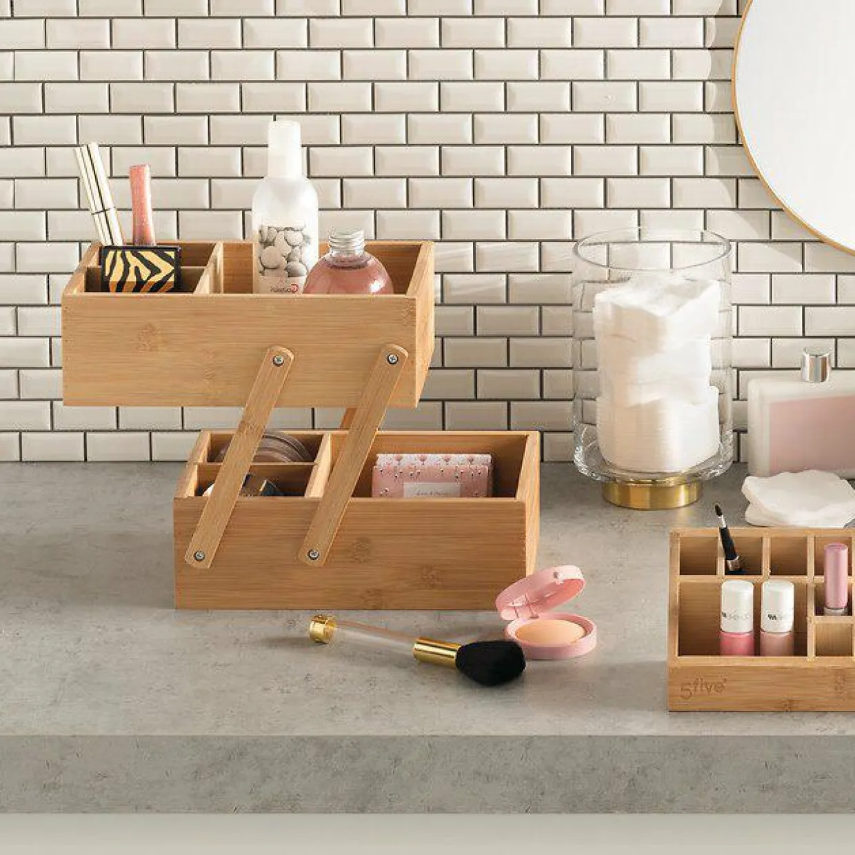 Organisateur de maquillage 2 niveaux Bambou
