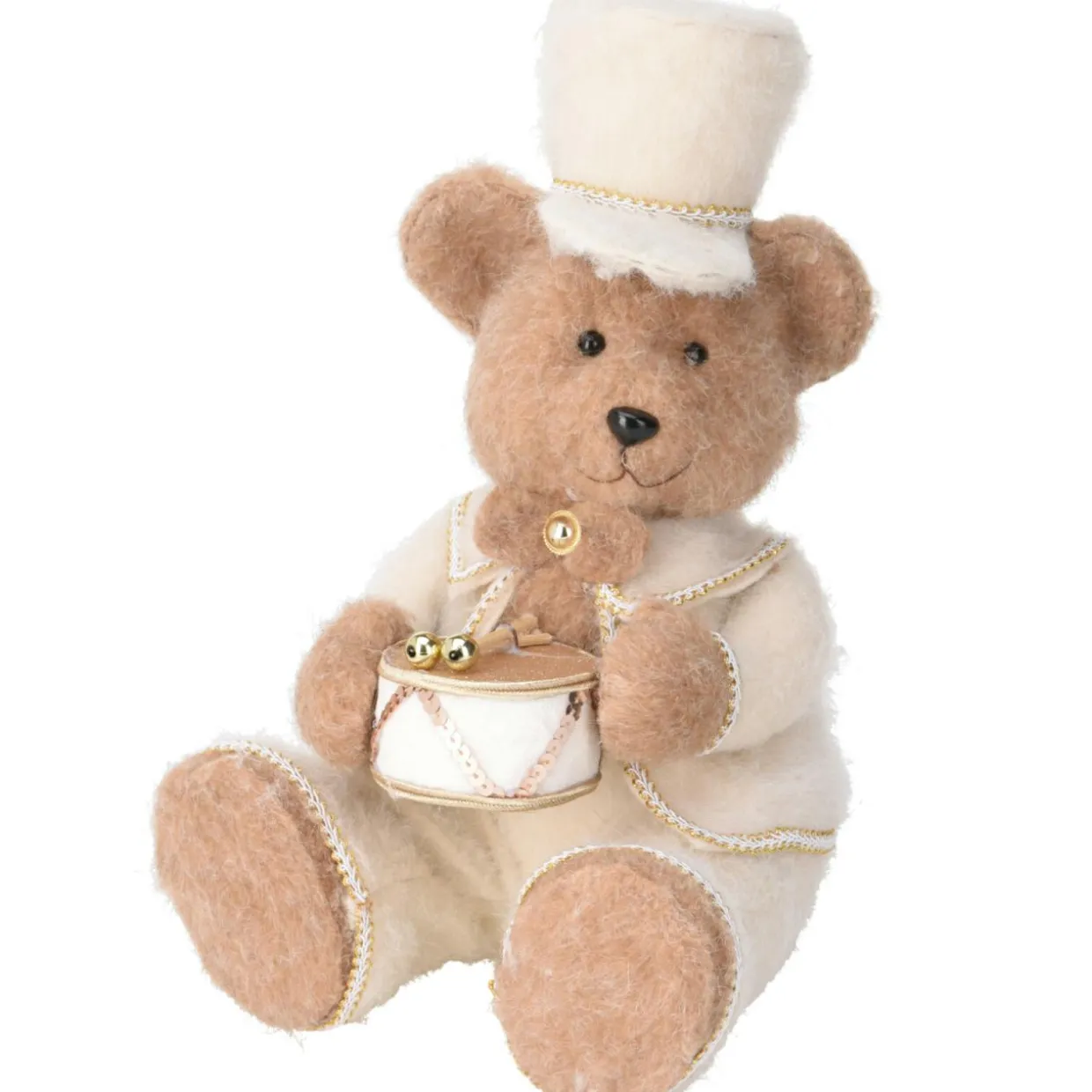 Ours de Noël assis (H41 cm) Tambour d'or Crème