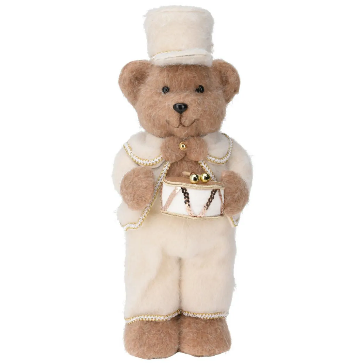 Ours de Noël debout (H41 cm) Tambour d'or Crème