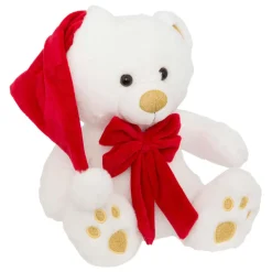 Ours en peluche (H34 cm) Jules et nœud velours Blanc et rouge