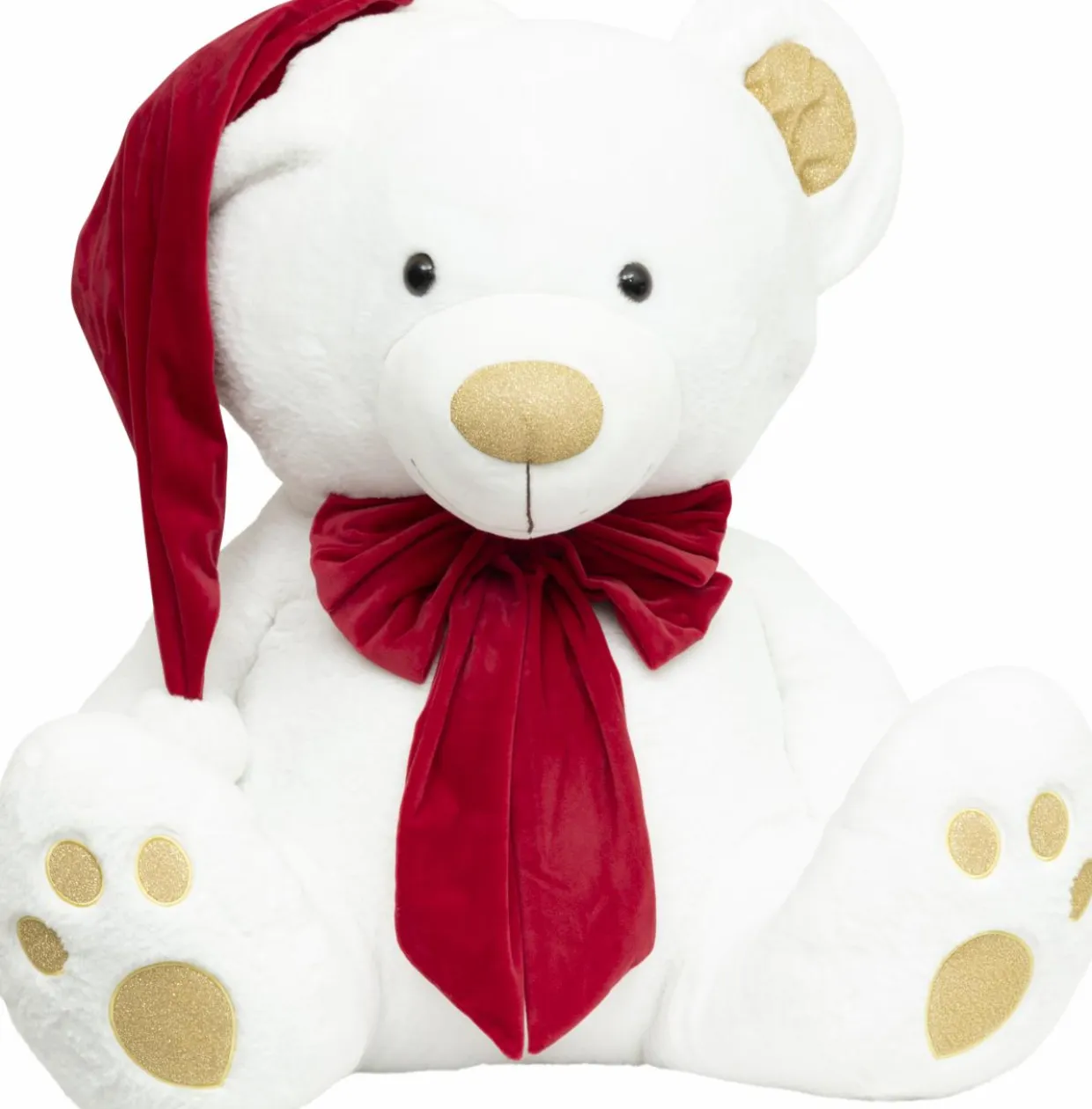 Ours en peluche (H100 cm) Jules et nœud velours Blanc et rouge