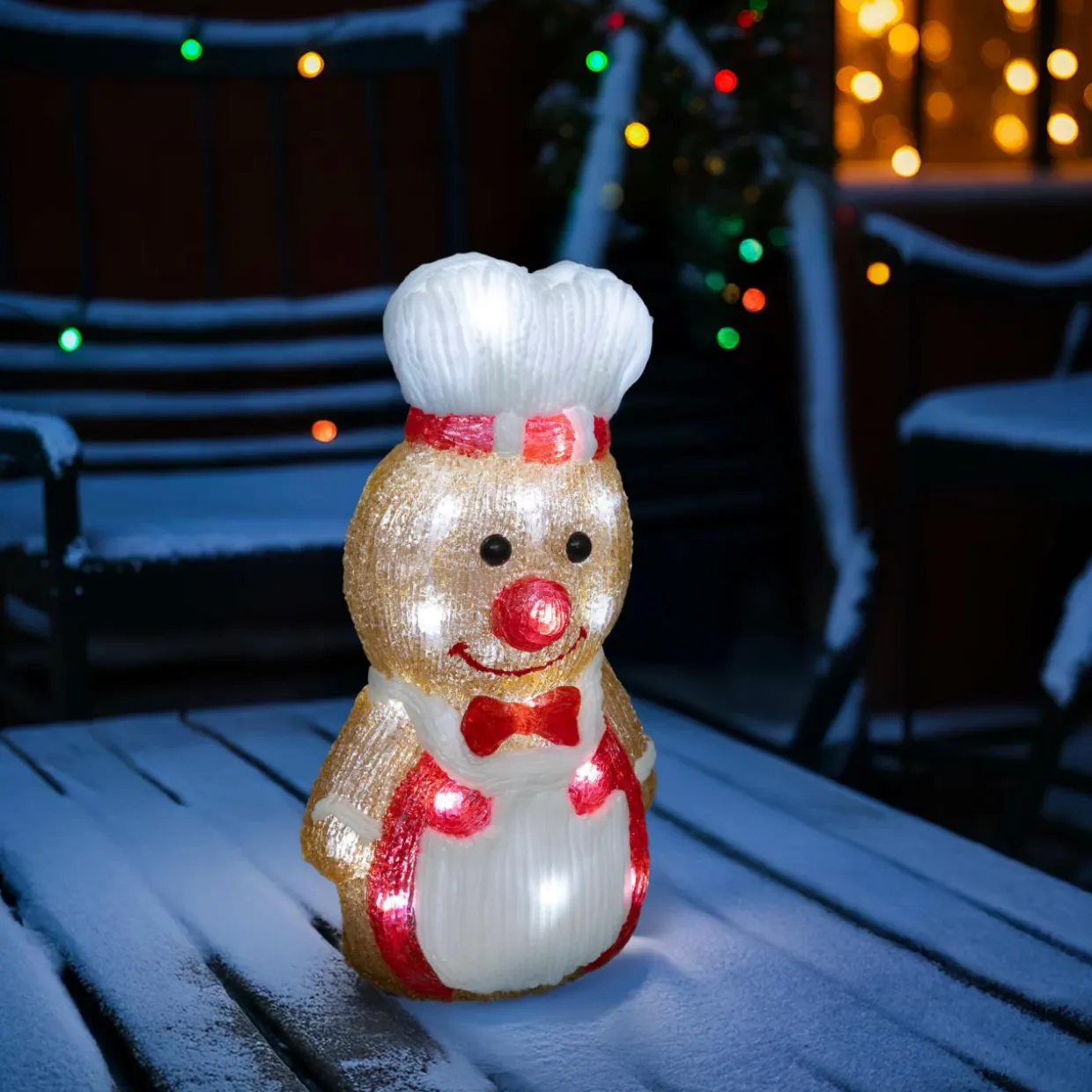 Pain d'épices lumineux solaire 25 LED (H28 cm) Petit cuistot Blanc froid