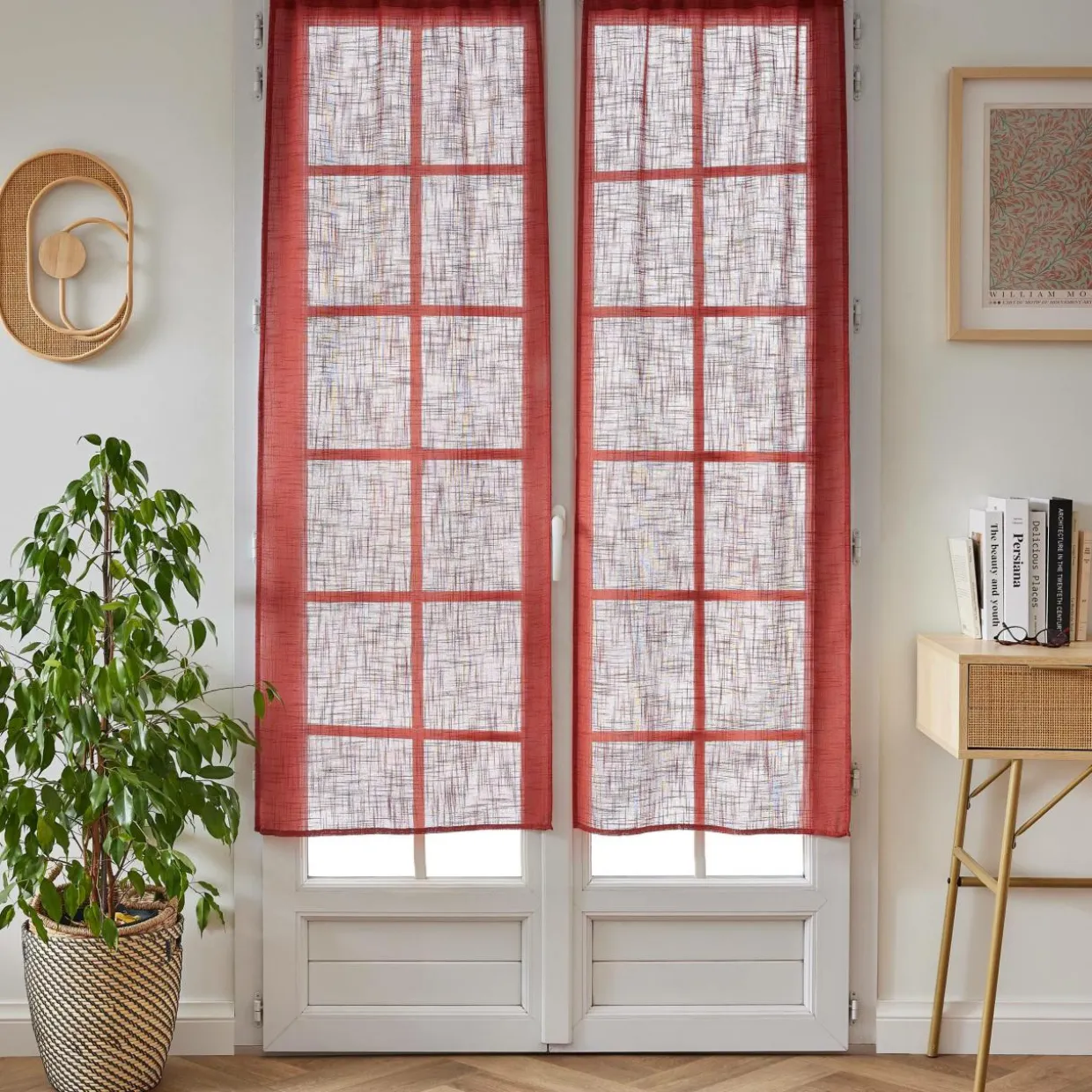 Paire de voilages passe-tringle effet lin (60 x 160 cm) Robin Terracotta