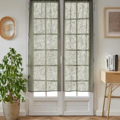 Paire de voilages passe-tringle effet lin (60 x 160 cm) Robin Vert Romarin