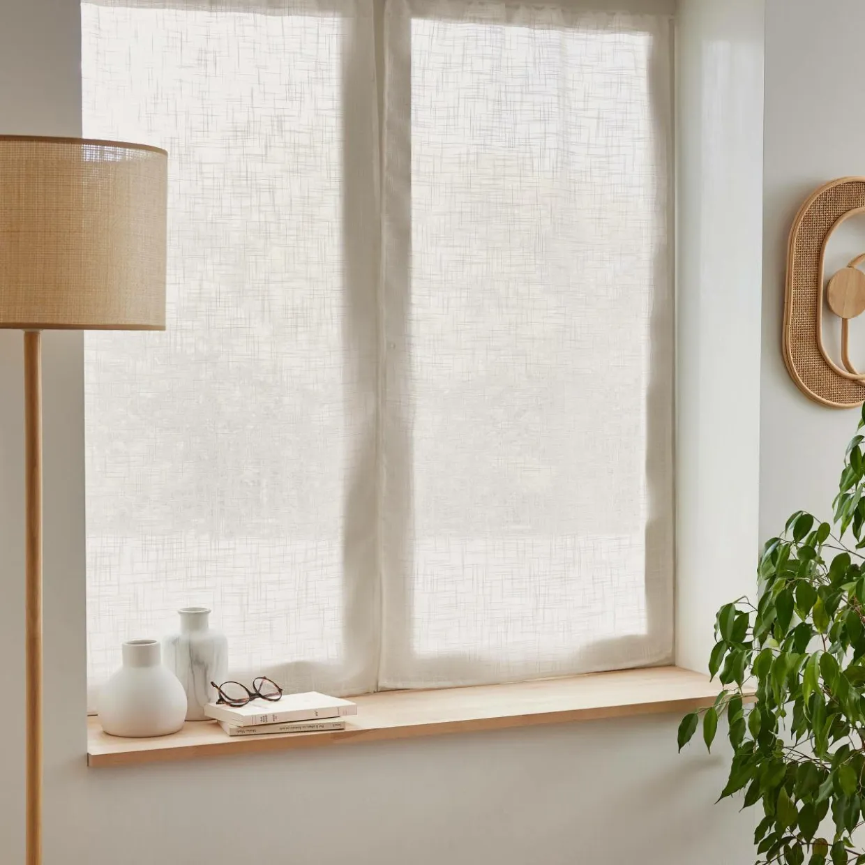 Paire de voilages passe-tringle effet lin (60 x 90 cm) Robin Beige