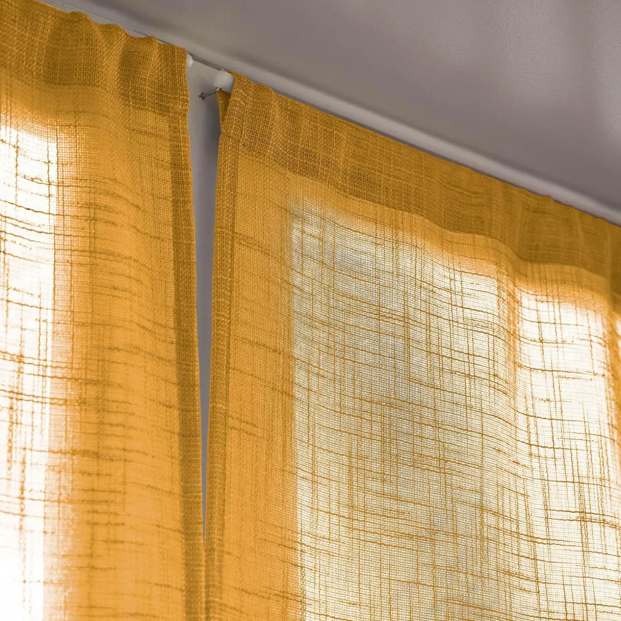 Paire de voilages passe-tringle effet lin (60 x 90 cm) Robin Jaune Ocre