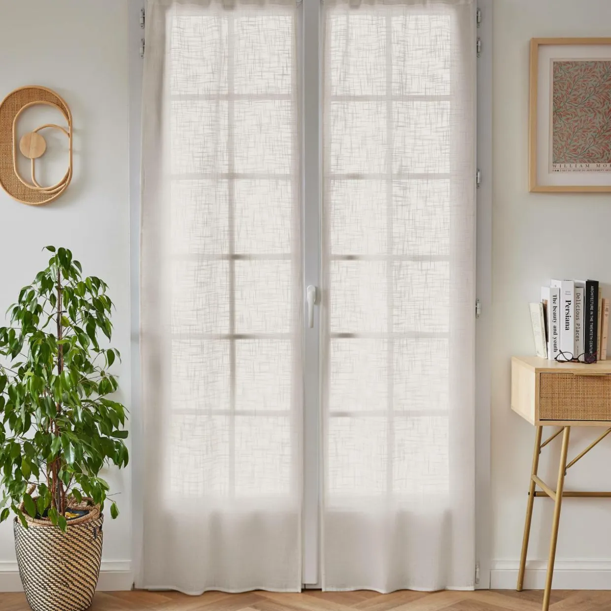 Paire de voilages passe-tringle effet lin (70 x 200 cm) Robin Beige