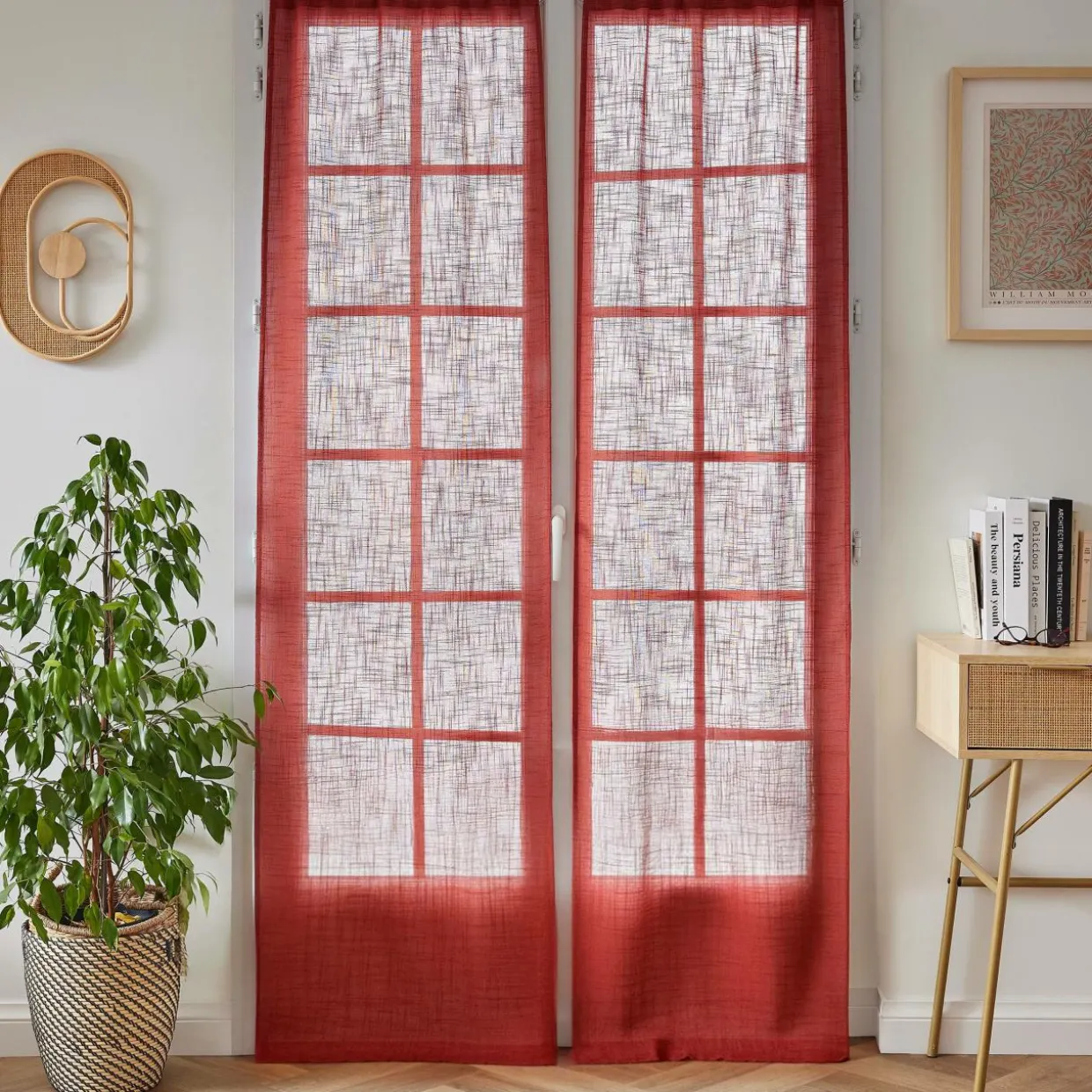 Paire de voilages passe-tringle effet lin (70 x 200 cm) Robin Terracotta
