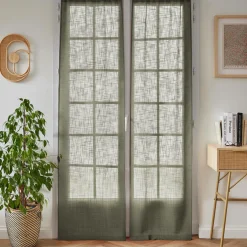 Paire de voilages passe-tringle effet lin (70 x 200 cm) Robin Vert Romarin