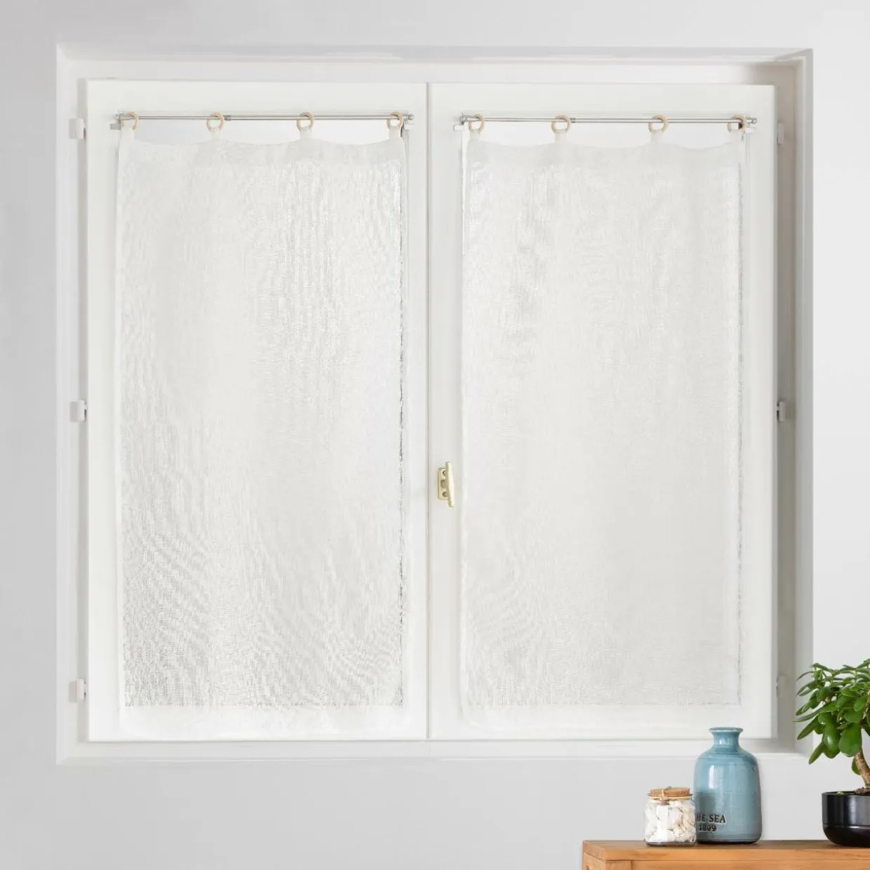 Paire de voilages tissés œillets bois (60 x 120 cm) Minalisa Blanc