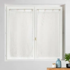 Paire de voilages tissés œillets bois (60 x 160 cm) Minalisa Blanc