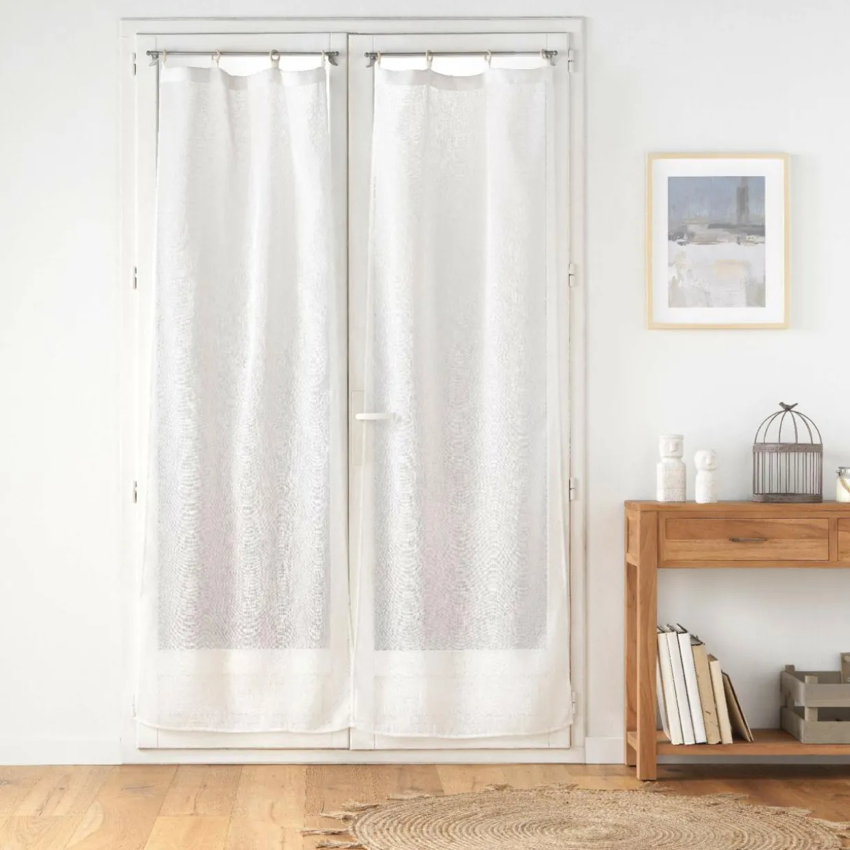 Paire de voilages tissés œillets bois (70 x 200 cm) Minalisa Blanc