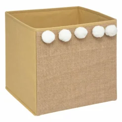 Panier de rangement enfant jute (29 x 29 cm) 5 Pompons Marron