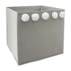 Panier de rangement enfant (29 x 29 cm) 5 Pompons Gris