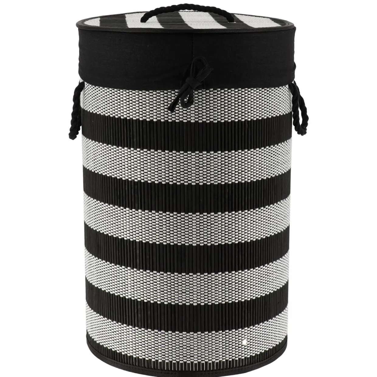 Panier à linge rond et pliable (H55 cm) Bambou Noir et blanc