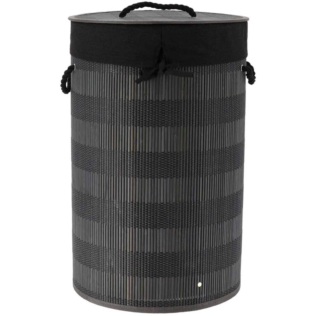 Panier à linge rond et pliable (H55 cm) Bambou Noir et gris