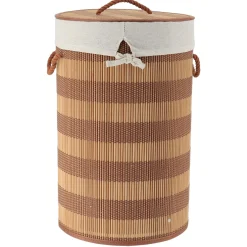 Panier à linge rond et pliable (H55 cm) Bambou Marron et beige