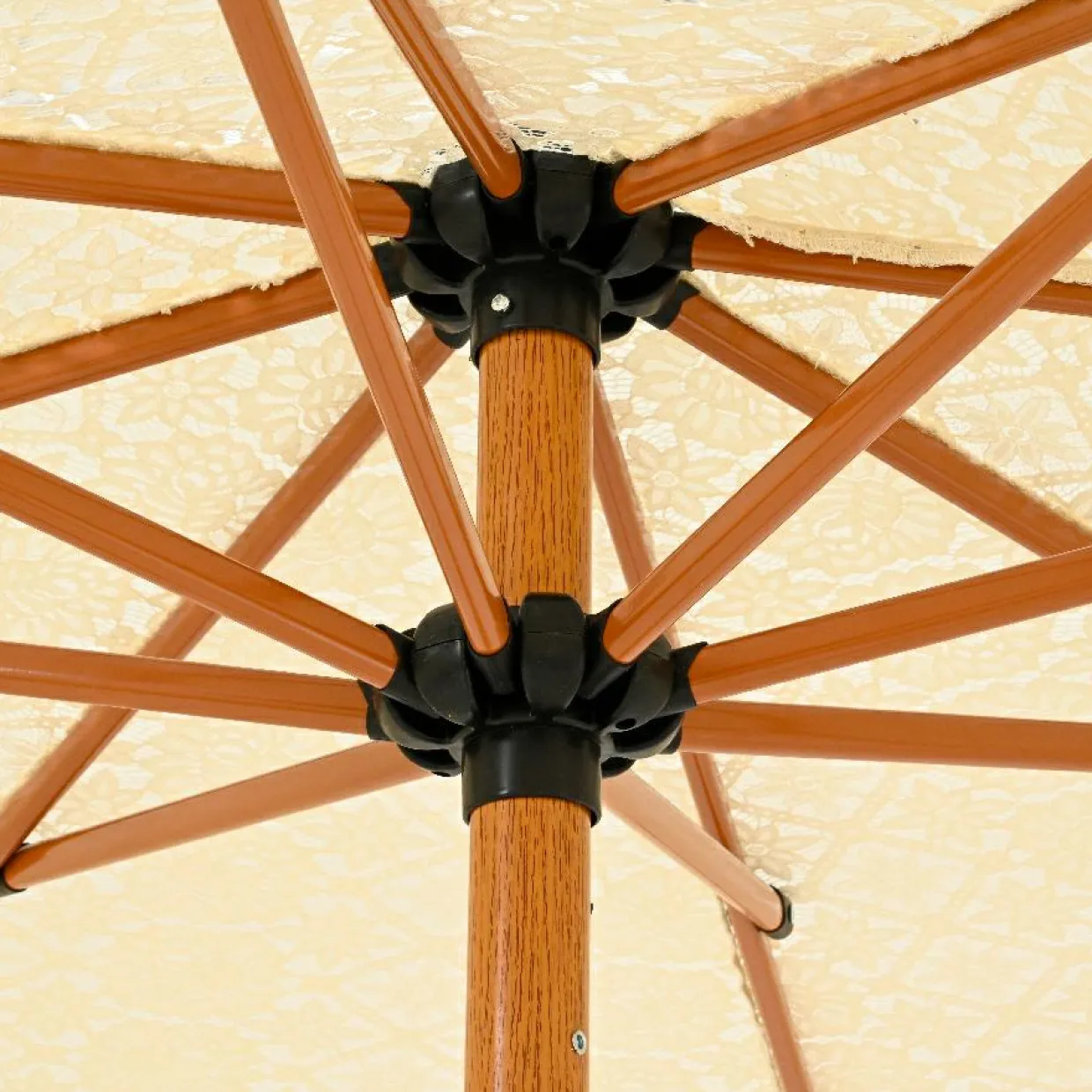 Parasol de jardin rond à franges (D2 m) Isy Dentelle Beige