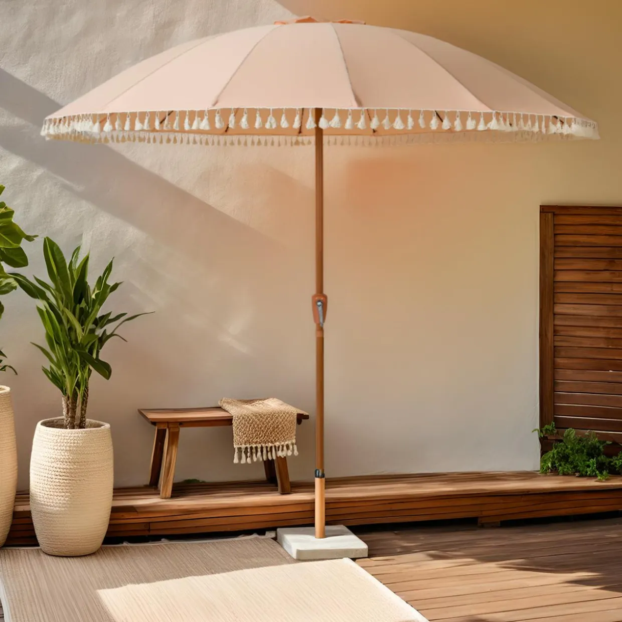 Parasol de jardin rond à franges (D2.5 m) Mexico Rose pêche