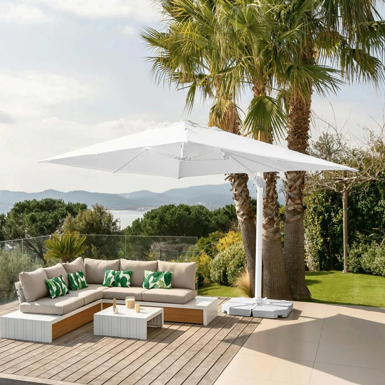 Parasol déporté rectangulaire aluminium (4 x 3 m) Yucatan Blanc