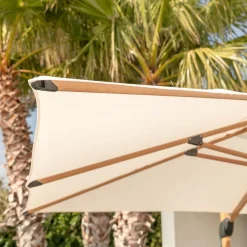Parasol déporté rectangulaire aluminium (4 x 3 m) Yucatan effet Bois et blanc