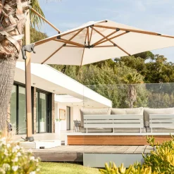 Parasol déporté rectangulaire aluminium (4 x 3 m) Yucatan effet Bois et blanc