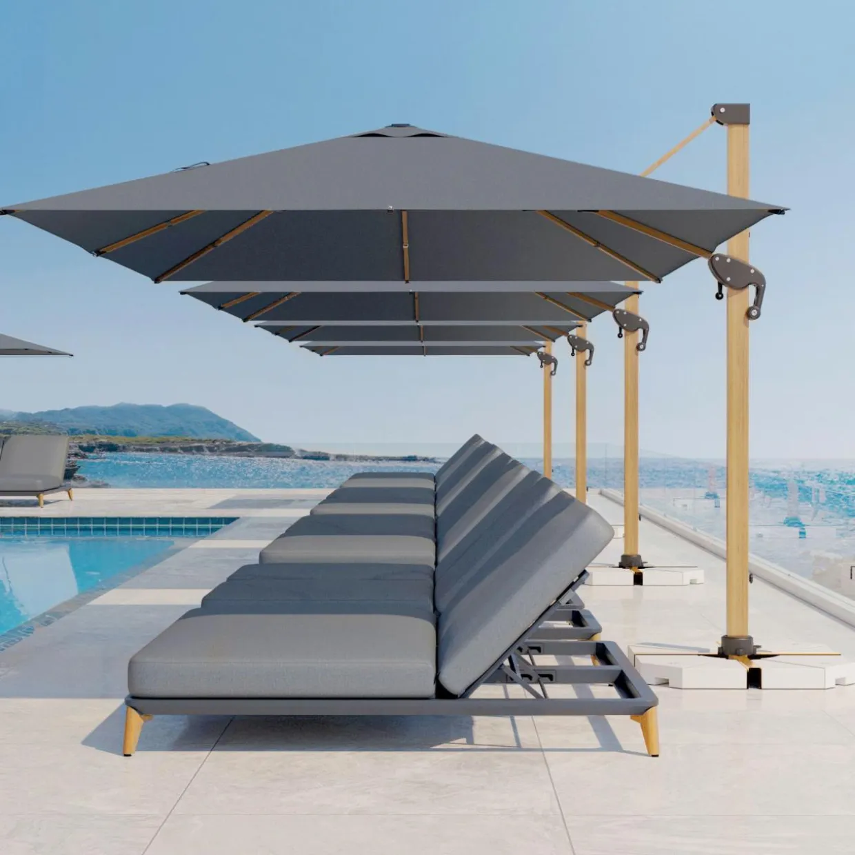 Parasol déporté rectangulaire aluminium (4 x 3 m) Yucatan effet Bois et gris anthracite