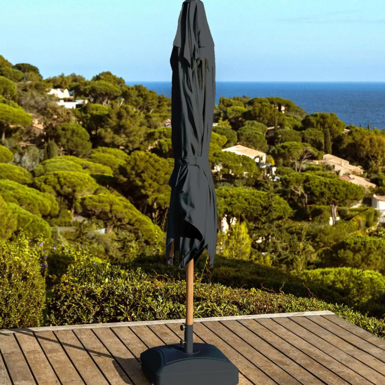 Parasol rond aluminium (D3,5 m) Yucatan effet Bois et gris anthracite