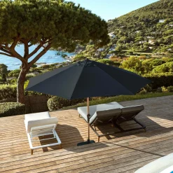 Parasol rond aluminium (D3,5 m) Yucatan effet Bois et gris anthracite