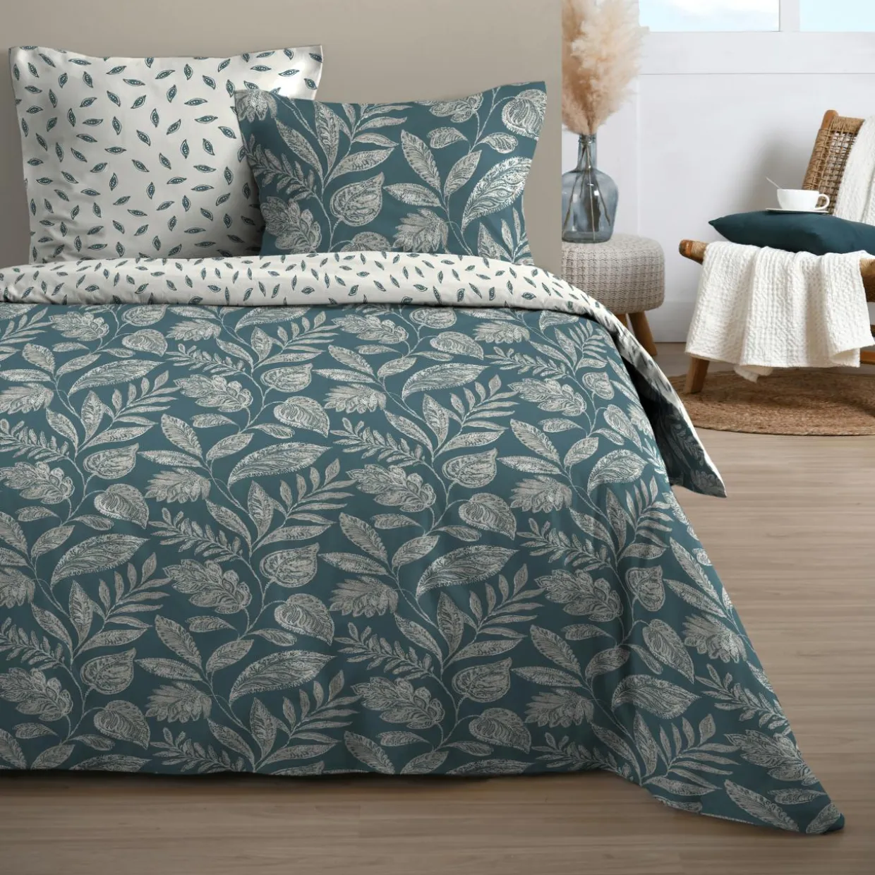 Parure de draps coton 4 pièces (140 x 190 cm) Gaëlle Bleue