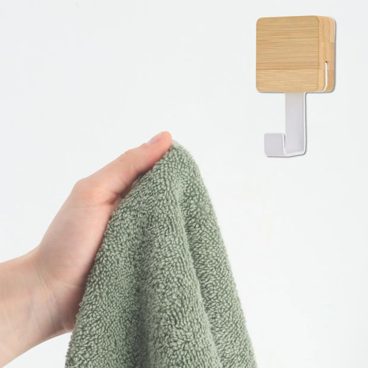Patère adhésive carrée Crochet simple 3M Bambou Blanc