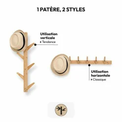 Patère double sens 6 têtes Bambou Naturelle