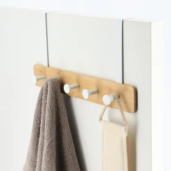Patère pour porte 3 crochets (L29 x H20 cm) Bambou Blanc