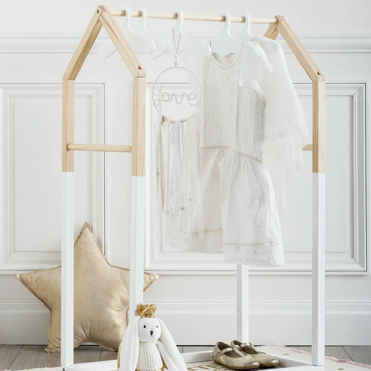 Penderie enfant bois (H100 cm) Maison Blanche