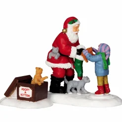 Personnages Lemax Père Noël et chatons
