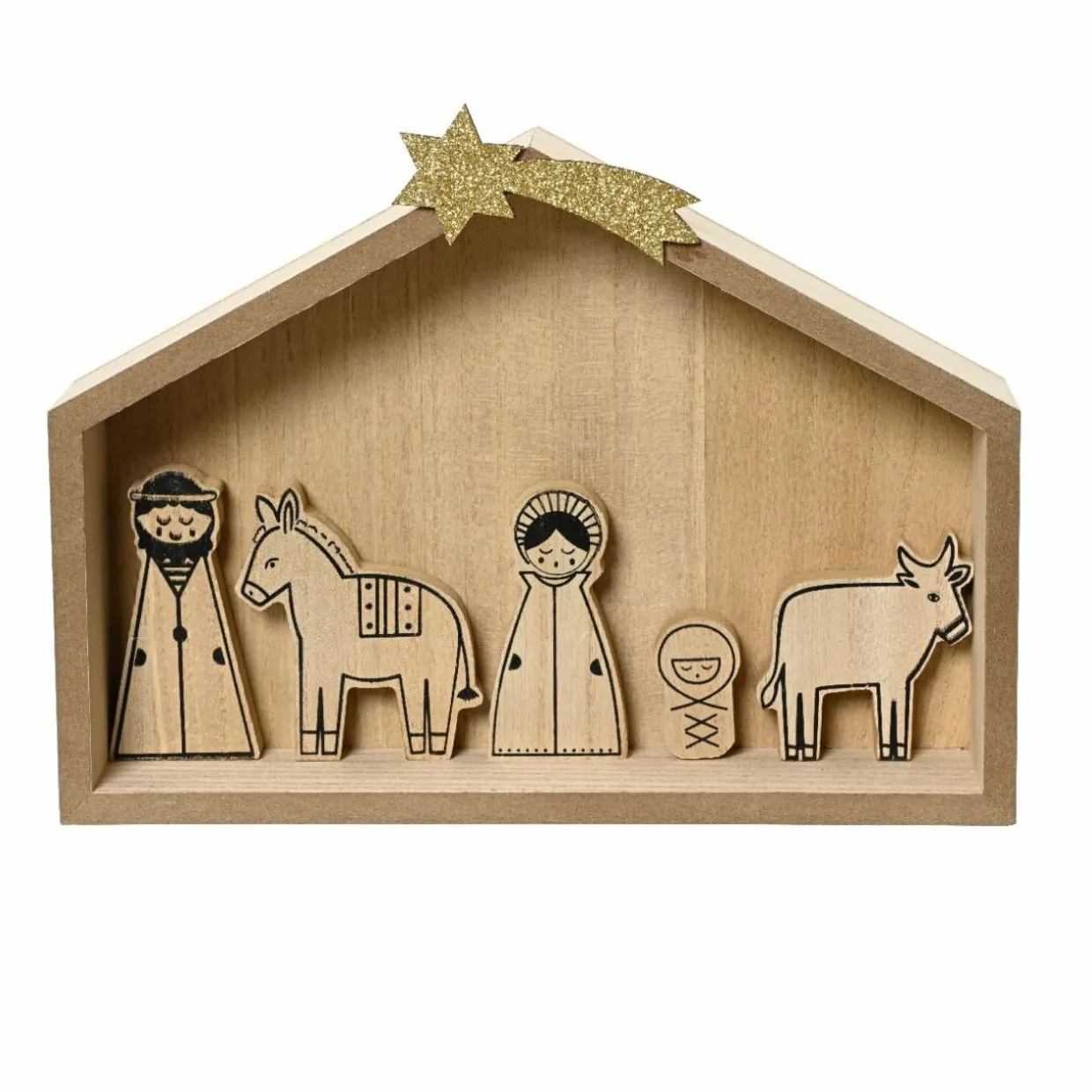 Petite crèche de Noël en bois (H27 cm) Sainte-Marceline