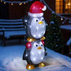 Pingouins lumineux solaire 50 LED (H49 cm) Les copains clignotants Blanc froid