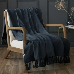 Plaid coton (130 x 160 cm) Sixtine Bleu nuit